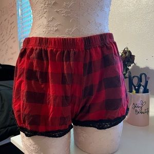 pj shorts women red and black plaid black lace